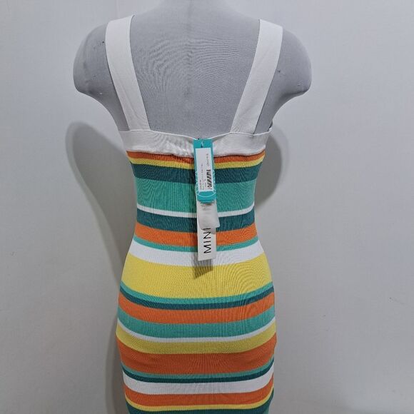 MinkPink Kosa Striped Knit Midi Dress Orange Multi Color Medium NWT - Picture 10 of 11